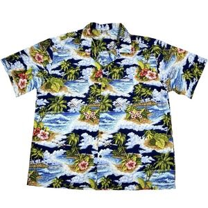 VTG Mens Aloha Republic Hawaiian Shirt Palm Trees Floral Size 2XL Airplanes USA